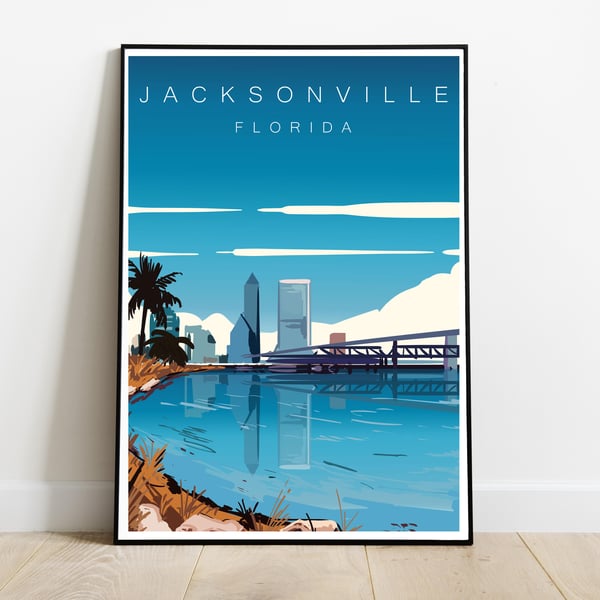 Jacksonville retro travel poster, Jacksonville travel print, USA travel art