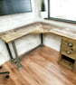 Rustic Desk Corner Two board Mitre Desk with under desk Cupboard, Storage Unit T - Image 1
