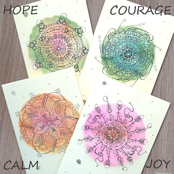 Inspirational notecards, pack of 4, Calm Courage Hope Joy, POSTAGE INCLUDED