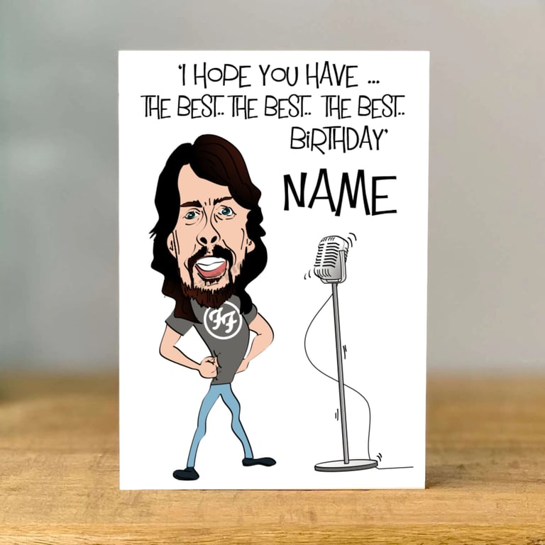 Personalised Dave Grohl Birthday Card, Rock Music, mum, dad, grandad, son, 