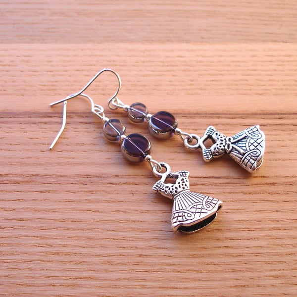 Purple and Grey Dress Charm Bead Earrings