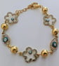 Gold Colour Evil Eye Flower Charm Bracelet - 18cm plus 4cm Extension Chain