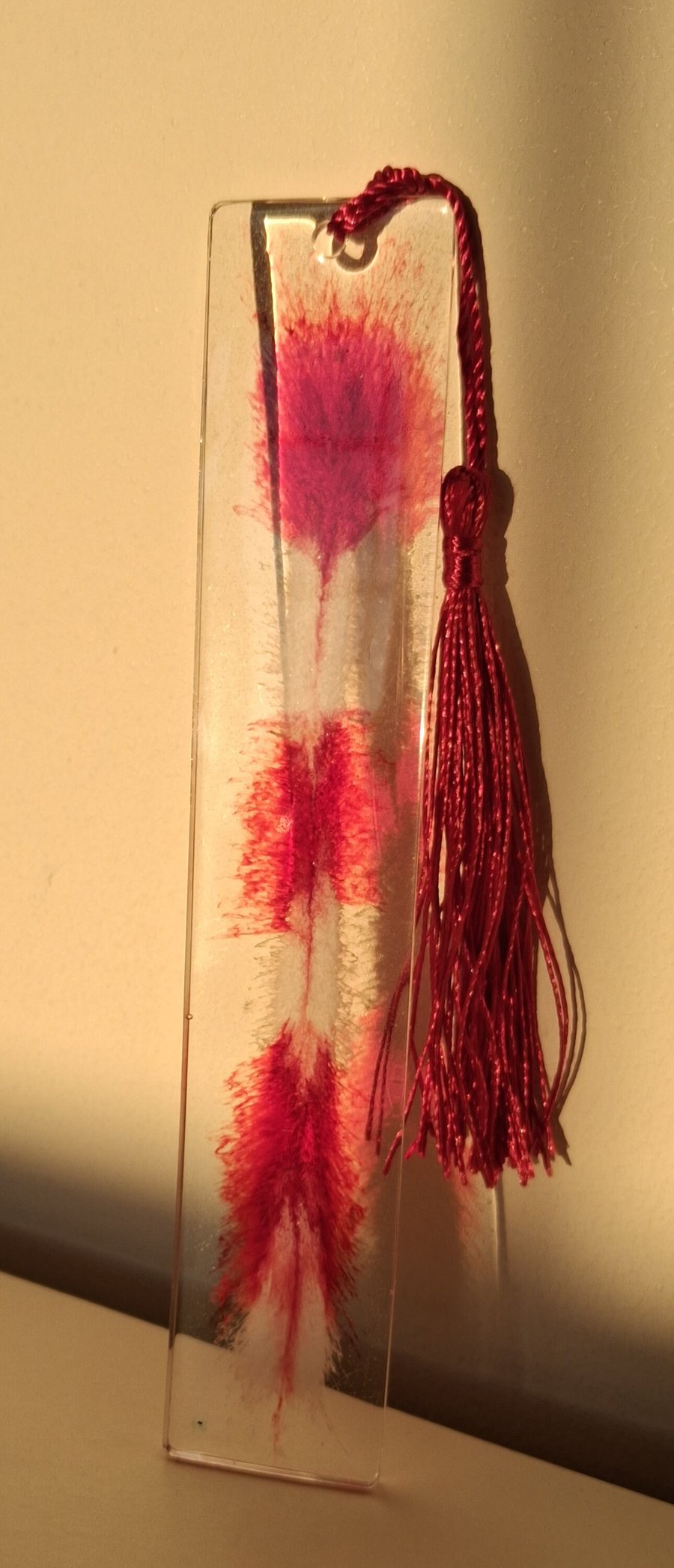 Handmade red epoxy resin bookmark