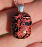 Handmade Small Red Burst Dichroic Pendant Necklace,  Fused Glass SKU F46