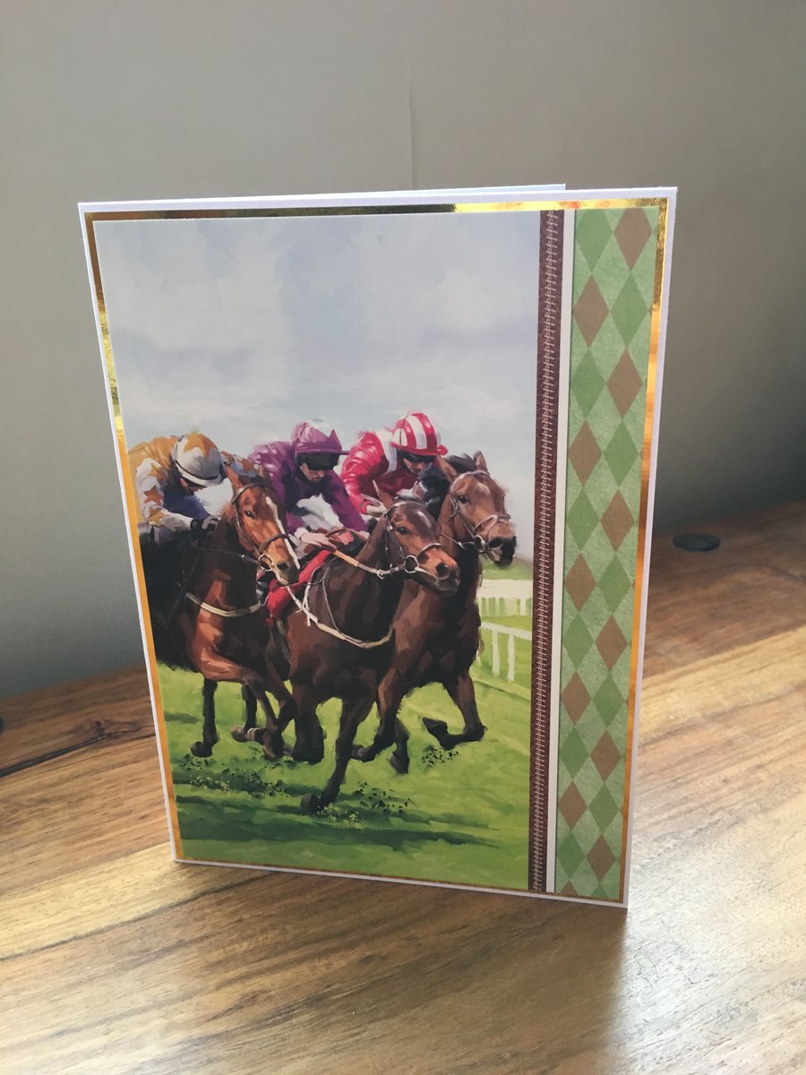 Handmade Birthday card - Horse Racing - Blank inside
