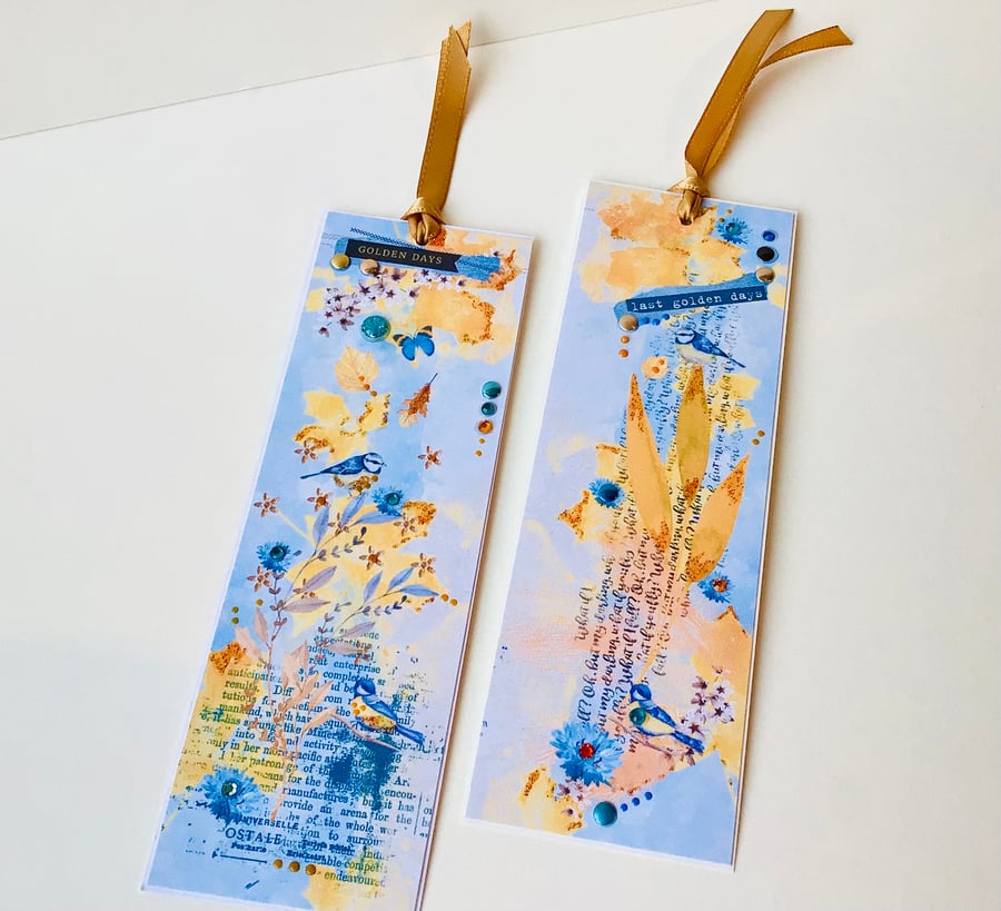 Bookmarks Set of Two, Printed Handfinished, Floral Collage Design 