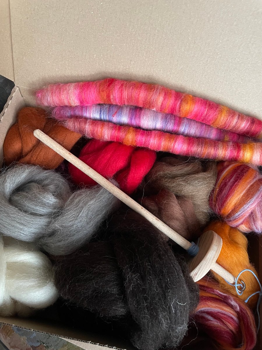 Drop Spindle Beginners Spinning Kit - natural shades