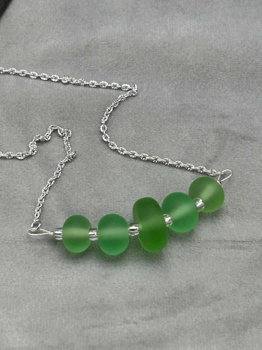 green seaglass effect lampwork beaded necklace