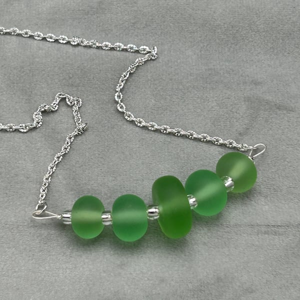 green seaglass effect lampwork beaded necklace