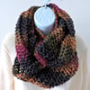 Infinity Scarf Chunky Knit Raspberry Olive Dark Grey and Gold