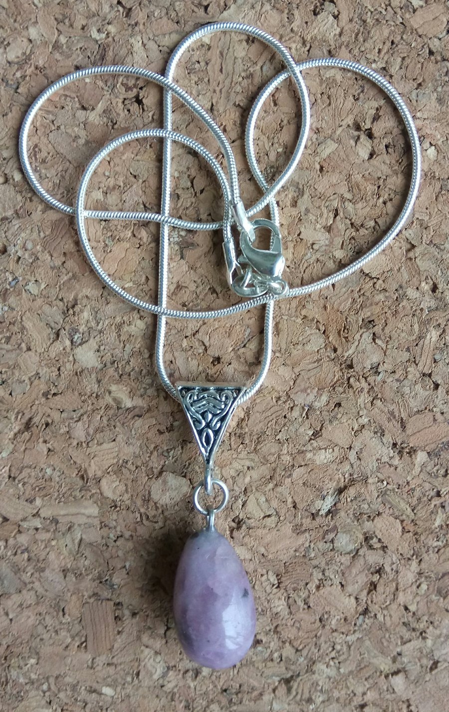 Beautiful Sterling Silver Necklace with Purple Jasper Stone Pendant