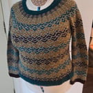 Handknitted woolen 'Miara' jumper - teal, grey, mustard, plum - 37" bust