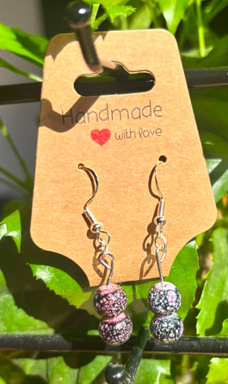 Handmade Silver-Plated Fish Hook Earrings with Stone-Look Beads