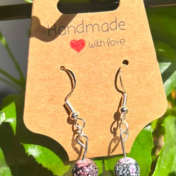 Handmade Silver-Plated Fish Hook Earrings with Stone-Look Beads