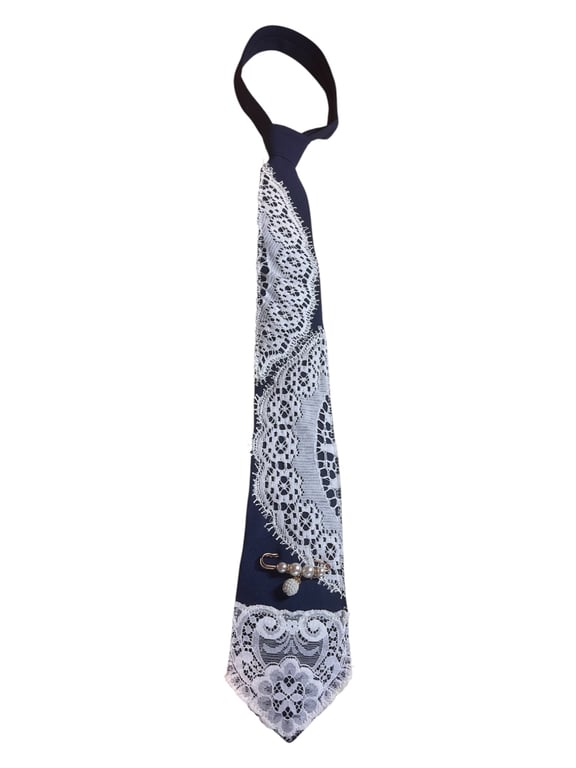One of a kind upcycled boho navy blue tie