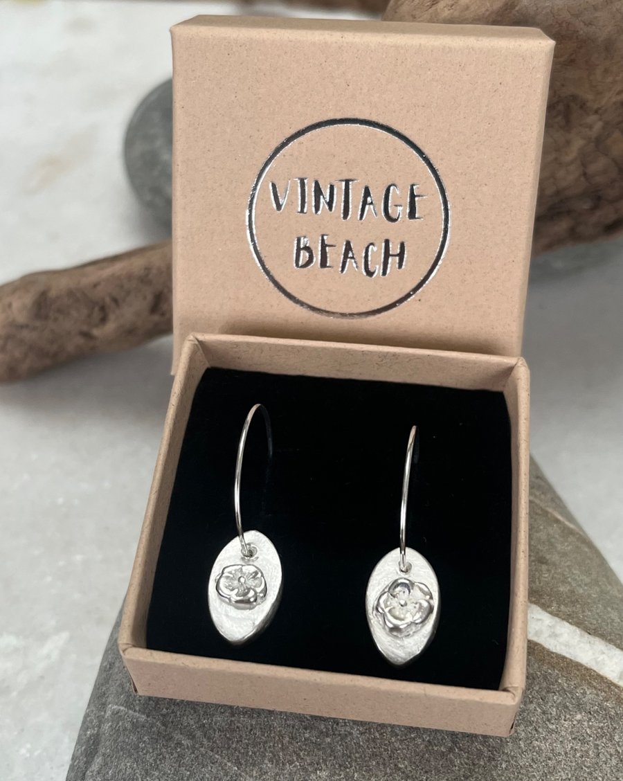 Recycled silver flower hoop earrings 