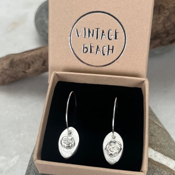 Recycled silver flower hoop earrings 