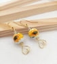 Porcelain Sunflower Earrings with Austrian Crystals & Gold Heart Gift