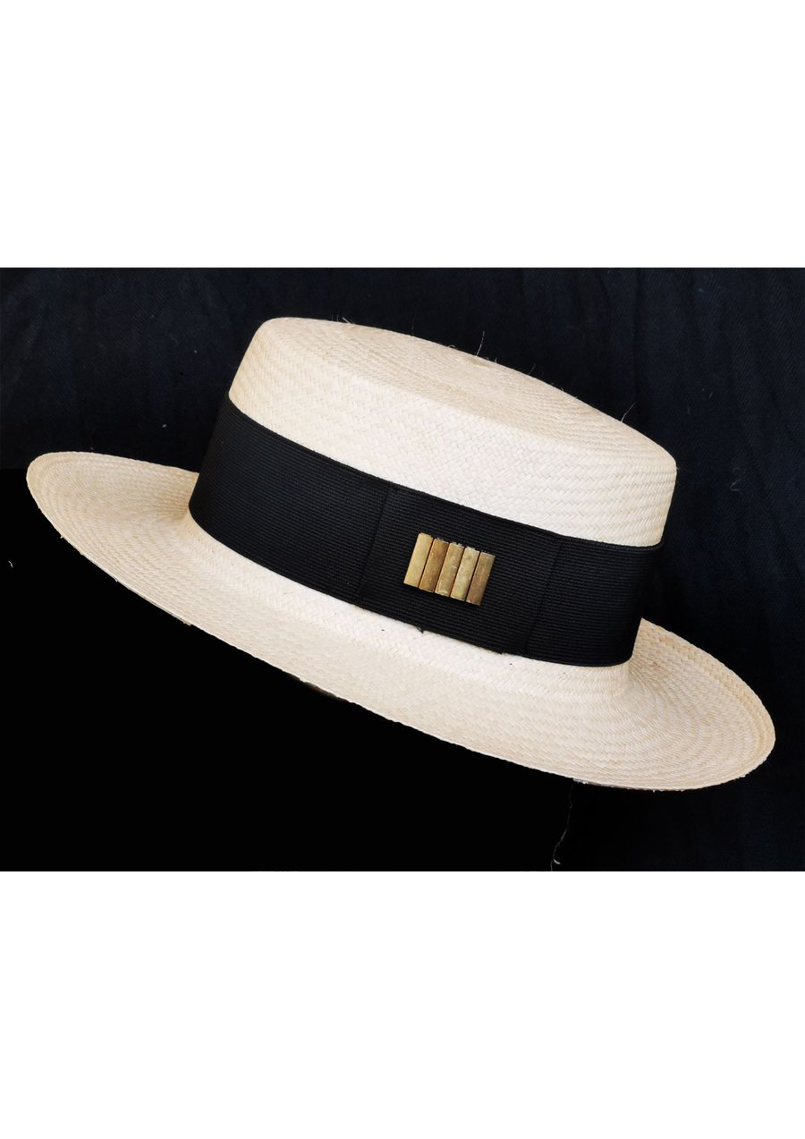 Original Panama Hat -CLASIC- Black band-Toquilla Straw and Metal beads