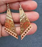 Floral Boho Teardrop Earrings – Golden & Pink Washi Tape Dangles