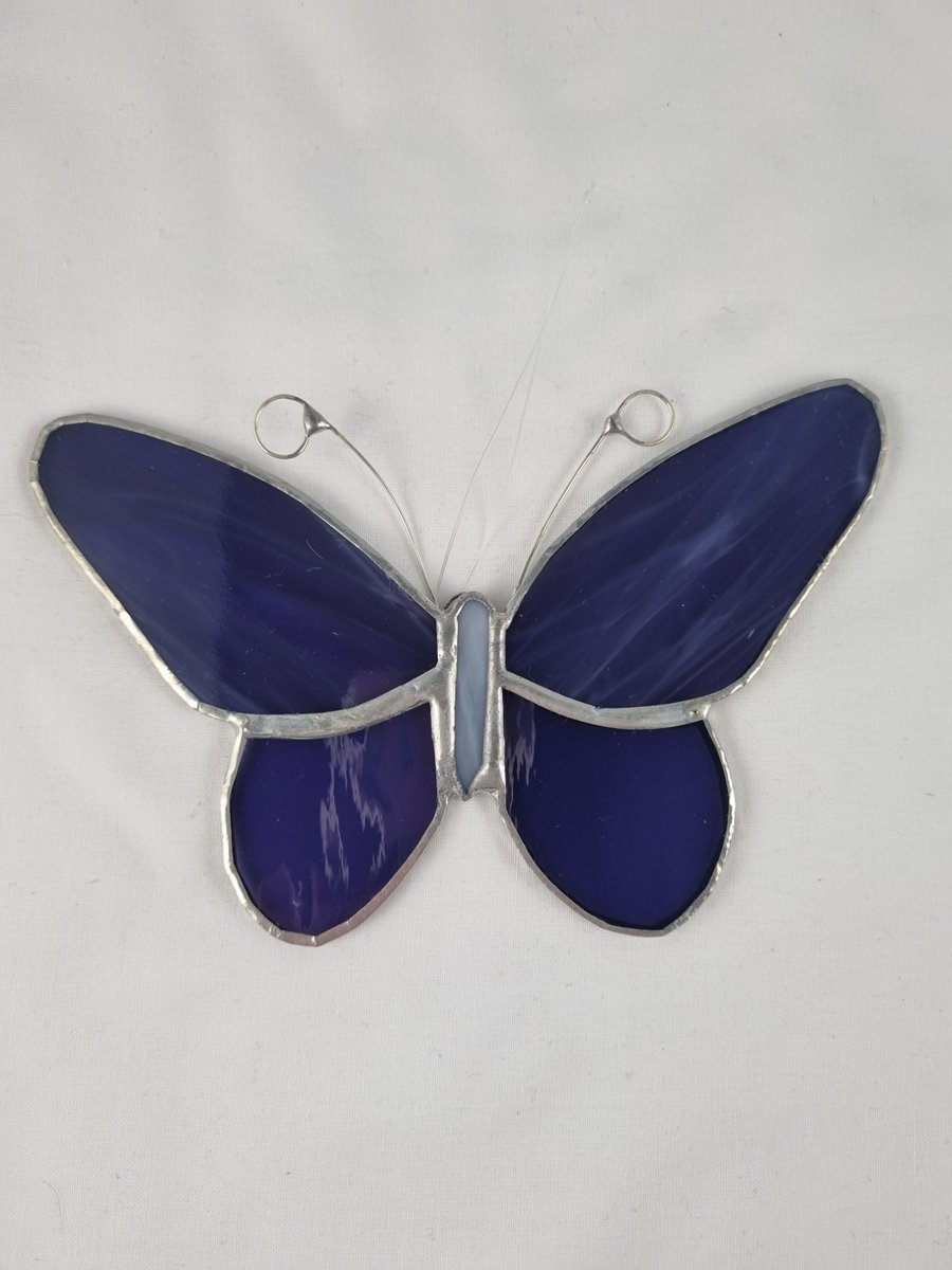 598 Stained Glass small purple butterfly - handmade hanging decoration.