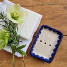 Blue scolloped soap dish