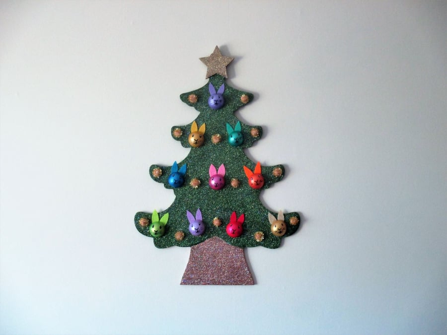 SALE Bunny Bauble Christmas Tree Decoration Wall Hanging Glittery Twinkly Rabbit