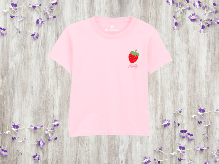 Personalised Strawberry Kids T-Shirt – Fruit Design – Custom Name Tee