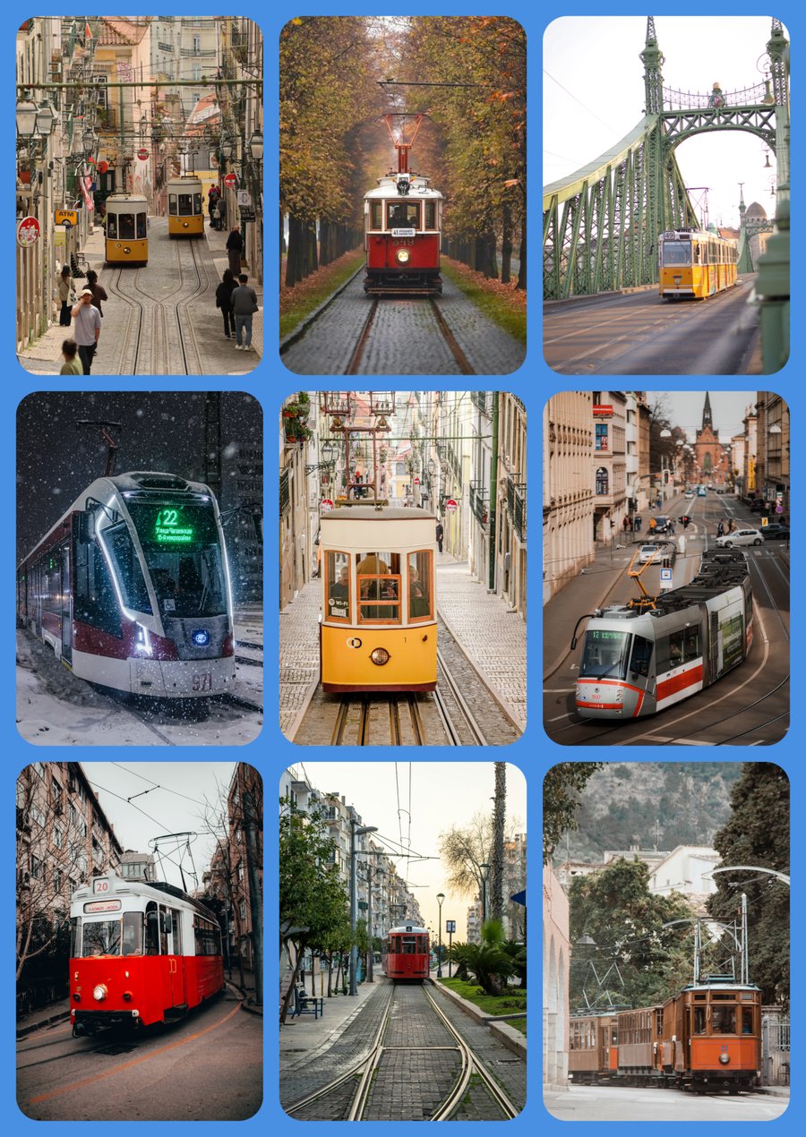 Mixed Trams Greeting Card A5 Size 