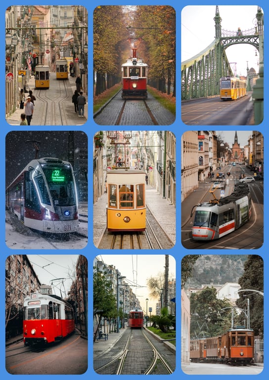 Mixed Trams Greeting Card A5 Size 