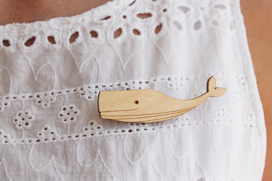 Wooden Sperm Whale Brooch