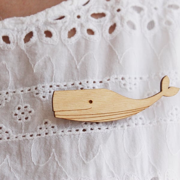 Wooden Sperm Whale Brooch