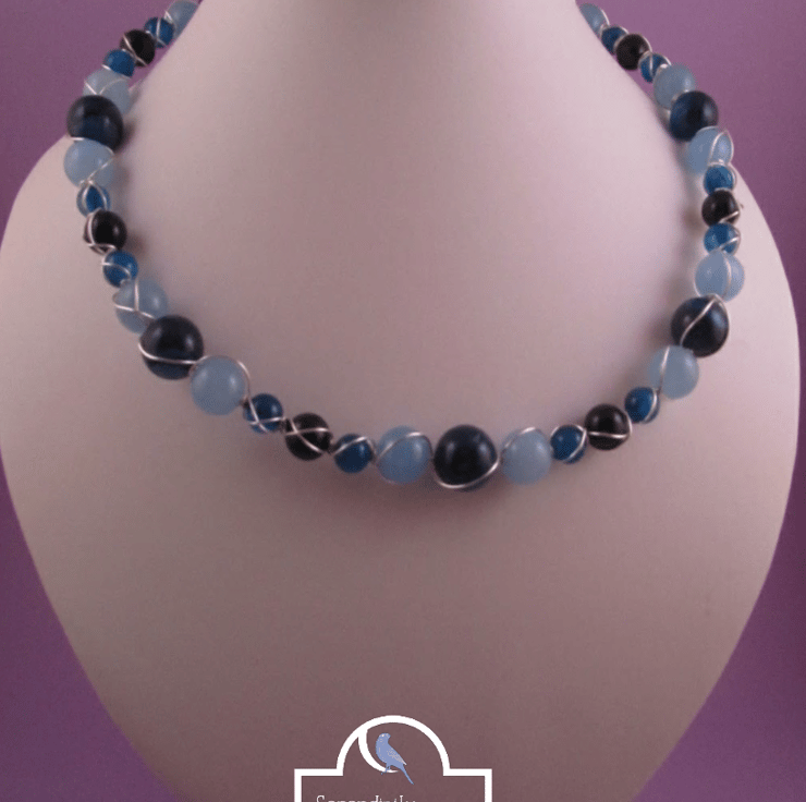 Blue Agate Quartz Wire Wrapped Memory Wire Neck... - Folksy
