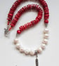 Designer Red Bamboo Eco Coral & Baroque Freshwater Culture Pearl Necklace  - Image 3