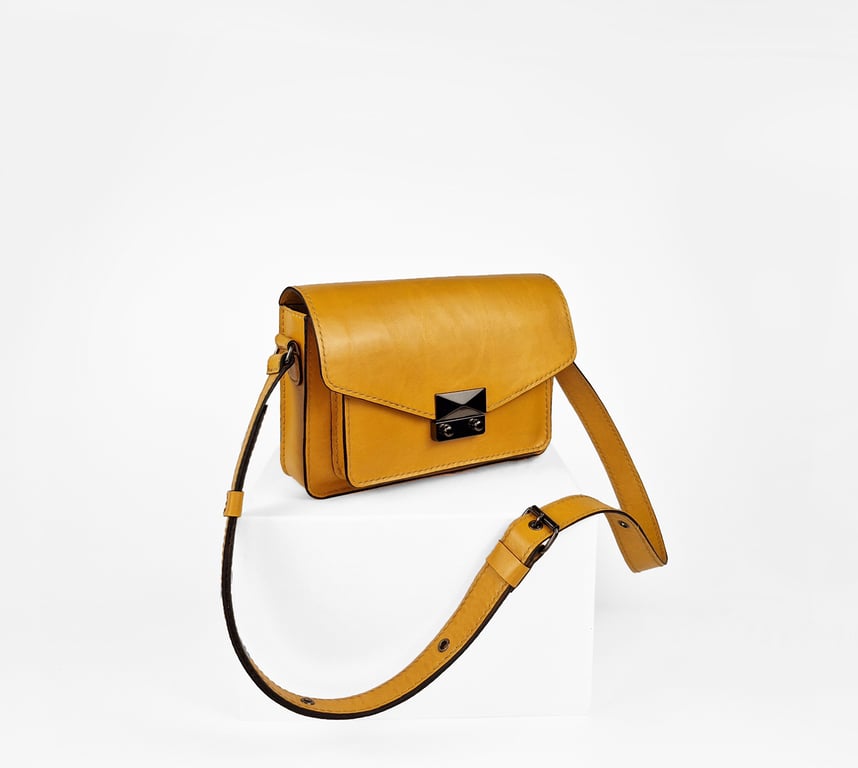 Leather Small Shoulder Bag, Yellow Crossbody,  Women's Gift