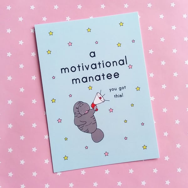 motivational manatee a6 postcard & envelope - motivational postcard