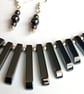 Hematite Necklace Earrings Jewellery Gift Set Tapered Shiny Black Gemstone - Image 1