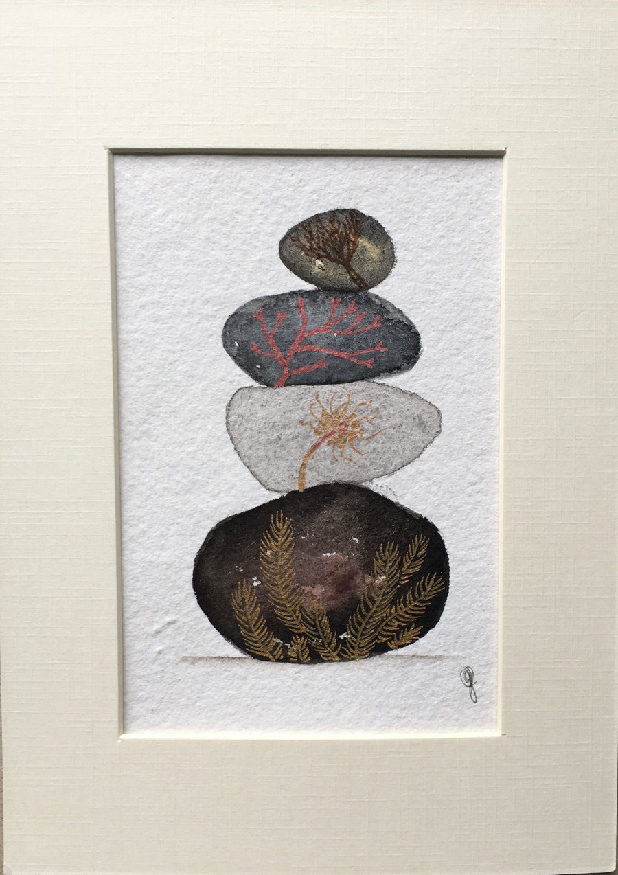 Pebble pile 3 watercolour art 