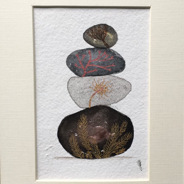 Pebble pile 3 watercolour art 