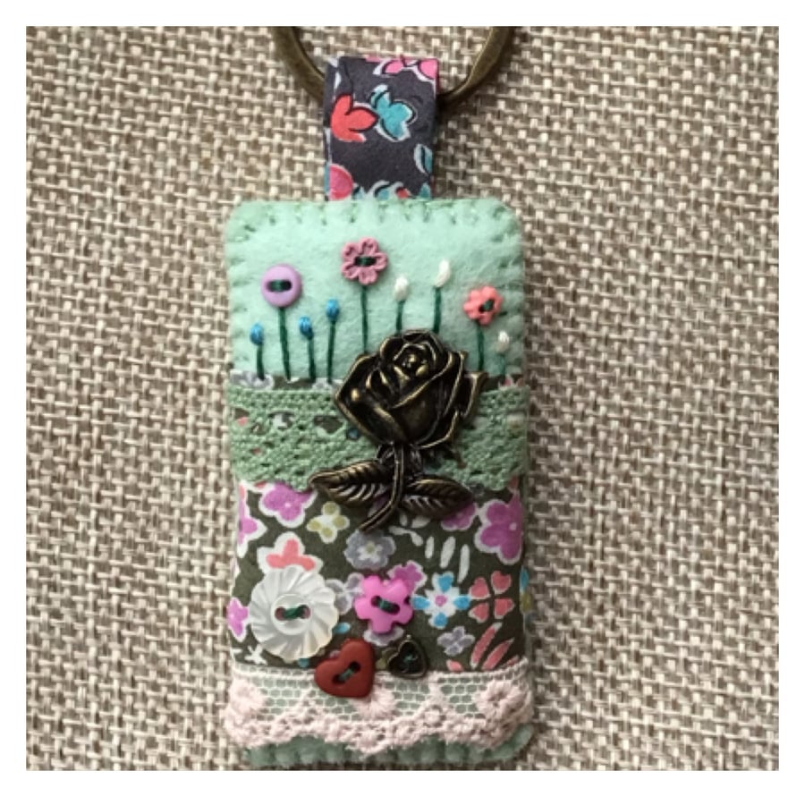 Liberty fabric felt charm keyring fob