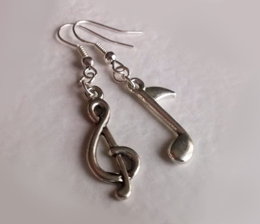 Asymmetical Mismatched Music Note Treble Clef Earrings