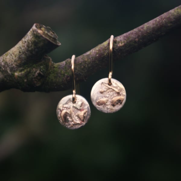 Small Silver and Gold Textured Circle Dangle Earrings