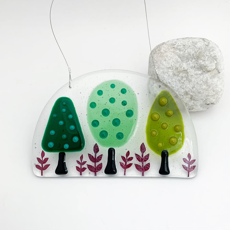 Fused Glass Woodland Hanging 2 - Handmade Glass Suncatcher