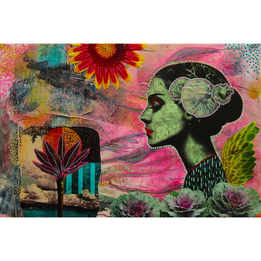 Dreamy Female Portrait Painting Surreal Feminist Abstratc Figurative Canvas Art