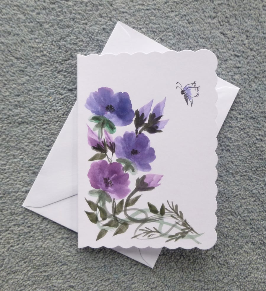 hand painted floral greetings card ( ref F 527.A2 )