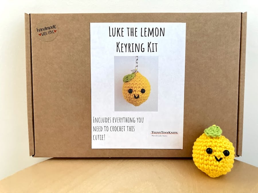 Crochet kit for a cute amigurumi fruit keyring - Luke the Lemon - DIY kit