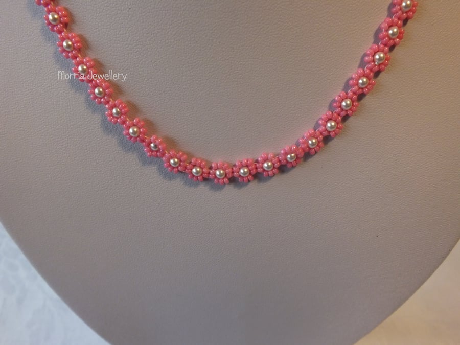 Pink Daisy Chain Necklace