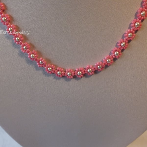 Pink Daisy Chain Necklace