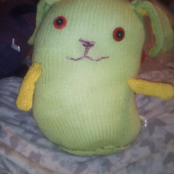 Green & Yellow Giant Dog with Red & Black Eyes Knitted By KittyMumma