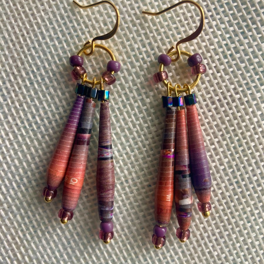 Hand Rolled Paper Bead Earrings